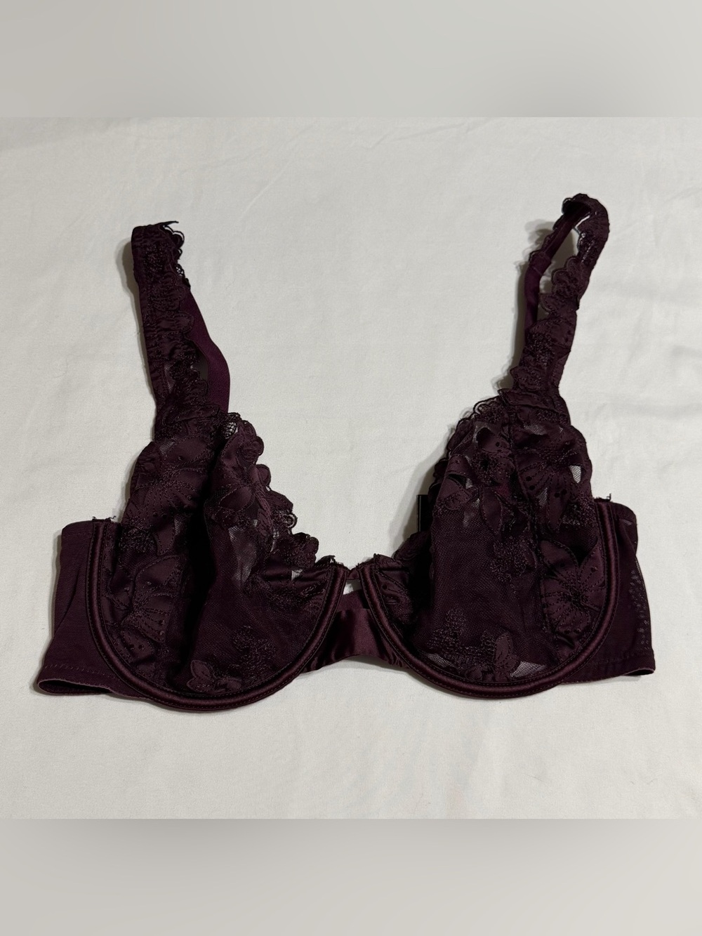 Victoria's Secret Very Sexy Plum Floral Embroidered Unlined Demi Bra 34DD